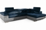 canapé d'angle convertible en tissu velours luxe 5 places, avec coffre, bleu foncé / gris clair, angle droit (vu de face), annecy velours