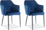 lot de 2 chaises asten en tissu velours de qualité, couleur bleu