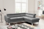 canapé d'angle en cuir italien de luxe 5 places astero, gris clair, angle droit