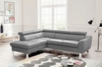 canapé d'angle en cuir italien de luxe 5 places astero, gris clair, angle gauche