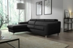 - canapé d'angle en cuir italien de luxe 5 places astra, noir, angle gauche