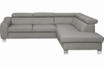 canapé d'angle en cuir italien de luxe 5 places astrido, gris clair, angle droit