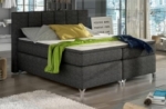 ensemble boxspring complet tête de lit + sommiers + matelas + surmatelas bassano - en tissu gris-noir - 140x200 cm