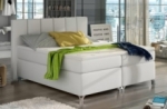 ensemble boxspring complet tête de lit + sommiers + matelas + surmatelas bassano - en simili cuir blanc cassé - 140x200 cm