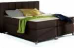 ensemble boxspring complet tête de lit + sommiers + matelas + surmatelas bassano - en simili cuir chocolat - 140x200 cm