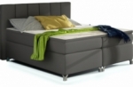 ensemble boxspring complet tête de lit + sommiers + matelas + surmatelas bassano - en simili cuir gris foncé - 140x200 cm