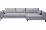 canapé d'angle en tissu luxe 5 places, bergamo, gris, angle droit(vu de face)