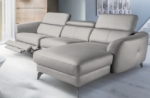 canapé d'angle relax en cuir de luxe italien avec relax électrique, 5 places bertoni, gris clair, angle droit