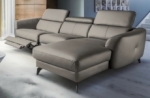 canapé d'angle relax en cuir de luxe italien avec relax électrique, 5 places bertoni, taupe, angle droit