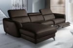 canapé d'angle relax en cuir de luxe italien avec relax électrique, 5 places bertoni, chocolat, angle gauche