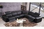 canapé d'angle double relax électrique en cuir de buffle italien de luxe 7/8 places bestrelax, noir et blanc, angle droit