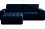 canapé d'angle convertible en velours luxe 5 places, coffre - bleu foncé, angle gauche (vu de face), bono