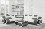 - canapé d'angle en cuir italien 7 places luxembourg, blanc et gris foncé, angle gauche