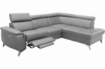 canapé d'angle en cuir italien de luxe 5/6 places avec relax électrique et coffre, lincoln, gris clair, angle droit
