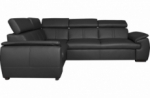 canapé d'angle en 100% cuir de luxe italien , 5 places cintia, couleur noir, angle gauche