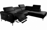 canapé d'angle relax en 100% tout cuir épais de luxe italien avec relax électrique, 5/6 places dali, noir, angle droit