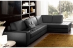 canapé d'angle divano en cuir italien vachette de qualité, noir, angle droit