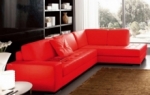 canapé d'angle divano en cuir italien vachette de qualité, rouge, angle droit