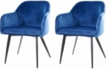 lot de 2 chaises elios en tissu velours de qualité, couleur bleu