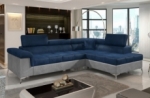canapé d'angle convertible - erika - en tissu velours luxe 5 places, bleu et gris, angle droit (vu de face)