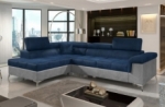 canapé d'angle - convertible - erika - en tissu velours luxe 5 places, bleu et gris, angle gauche (vu de face)