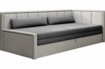 canapé convertible en tissu avec rangement, gris foncé et gris clair, angle droit, fula