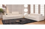 ensemble geneva 3 pièces: canapé 3 places + 2 places + fauteuil en cuir luxe italien vachette, blanc