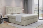 ensemble boxspring complet tête de lit + sommiers + matelas + surmatelas idylle - tissu luxe beige - 140x200 cm