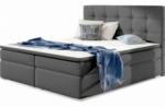 ensemble boxspring complet tête de lit + sommiers + matelas + surmatelas inaya de venesetti - simili cuir gris - 180x200 cm