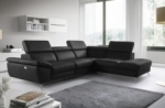 canapé d'angle relax en 100% tout cuir épais de luxe italien avec relax électrique, 5/6 places kaster, noir, angle droit