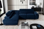 canapé d'angle convertible - larry velours - en tissu luxe bleu, 5 places, angle gauche (vu de face)