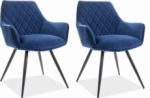 lot de 2 chaises lina en tissu velours de qualité, couleur bleu