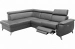 canapé d'angle en cuir italien de luxe 5/6 places avec relax électrique et coffre, lincoln, gris foncé, angle gauche