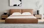 lit design en cuir de luxe bologna, avec sommier à lattes, marron, 140x200