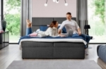 ensemble boxspring complet tête de lit + sommiers + matelas + surmatelas amaris de venesetti - tissu luxe gris foncé - 140x200 cm