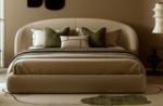 lit design en cuir de luxe luxo, avec sommier à lattes offert, beige, 180x200