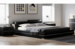lit design en cuir italien de luxe fendo, avec sommier à lattes, noir, 180x200