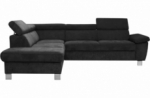 canapé d'angle en tissu luxe 5 places lugo noir, angle gauche
