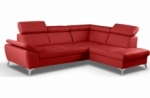 canapé d'angle convertible en cuir italien de luxe 5 places milos, avec coffre, rouge foncé, angle droit