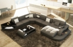 canapé d'angle en cuir italien 8 places nordik, gris foncé et blanc, angle gauche et méridienne à droite