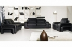 ensemble 3 pièces: canapé 3 places + 2 places + fauteuil en cuir luxe italien vachette, palermo ii, cuir prestige luxe,noir