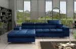 canapé d'angle convertible en tissu luxe 5 places, richard, bleu, angle gauche
