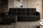 canapé d'angle convertible en tissu luxe, rangement - noir, angle gauche (vu de face), roxane