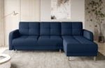 canapé d'angle convertible en tissu velours luxe, rangement - bleu foncé, angle droit (vu de face), roxane velours