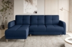canapé d'angle convertible en tissu velours luxe, rangement - bleu foncé, angle gauche (vu de face), roxane velours