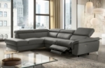 canapé d'angle relax en 100% tout cuir de luxe italien avec relax électrique et coffre -, 5/6 places sorento, gris foncé, angle gauche