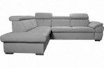 canapé d'angle en cuir italien de luxe 5/6 places tonus, gris clair, angle gauche