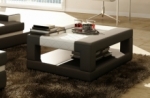 table basse en cuir italien wagram, gris foncé et blanc