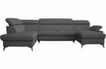 canapé d'angle convertible en cuir italien de luxe 7/8 places warini avec coffre, gris foncé, angle gauche