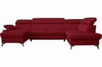 canapé d'angle convertible en cuir italien de luxe 7/8 places warini avec coffre, rouge foncé, angle angle droit